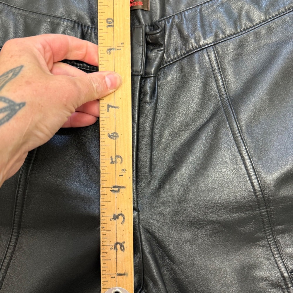Danier Leather Pants Straight Leg Panelled Black Biker 90s Grunge Old Money 8/29 - Picture 10 of 16